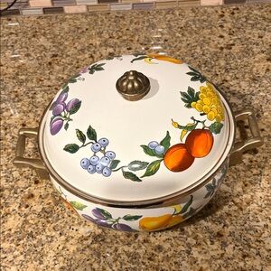 Colorful Fruit-Patterned Enamel Pot with Lid